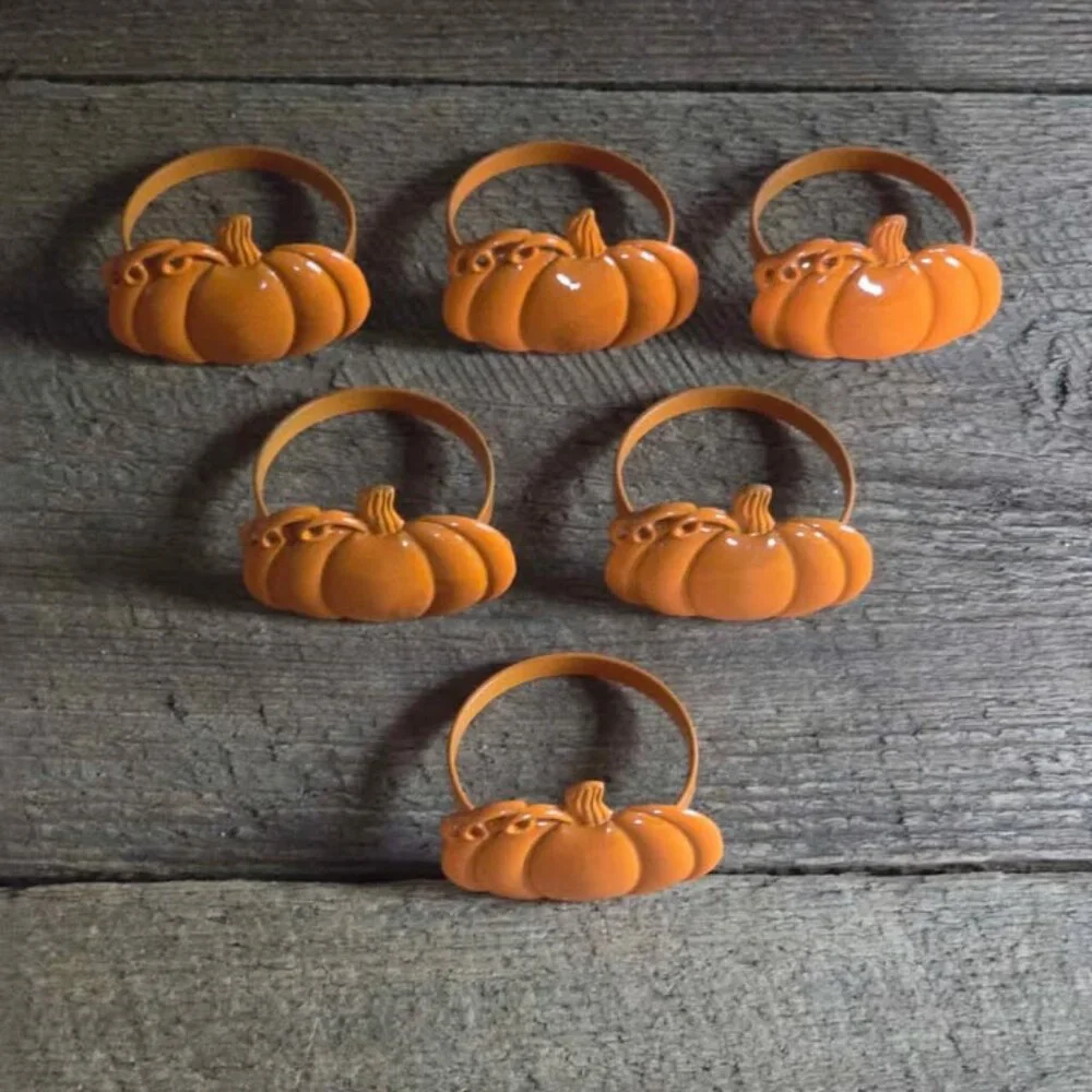 Orange Metal Pumpkin Fall Harvest Halloween Thanksgiving Napkin Ring Table Decor